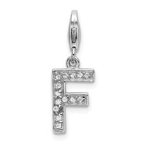 Amore La Vita Sterling Silver Rhodium-plated Polished CZ Letter F Initial Charm
